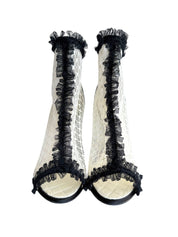 Chanel Mesh Quilted Peep Toe Ruffle Lace Trim Heels