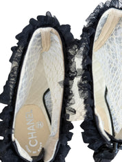 Chanel Mesh Quilted Peep Toe Ruffle Lace Trim Heels
