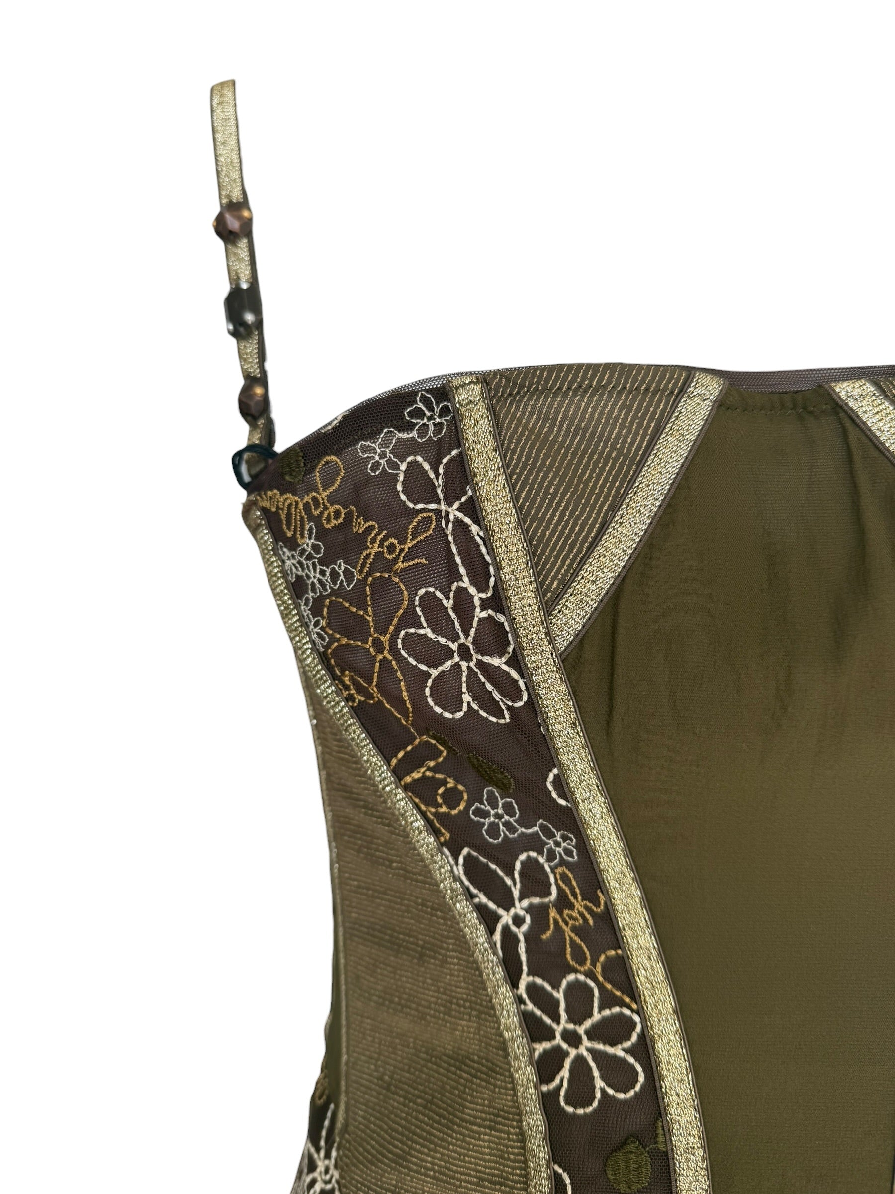 John Galliano Sheer Laced Boned Bustier Lace-Up Embroidered Corset
