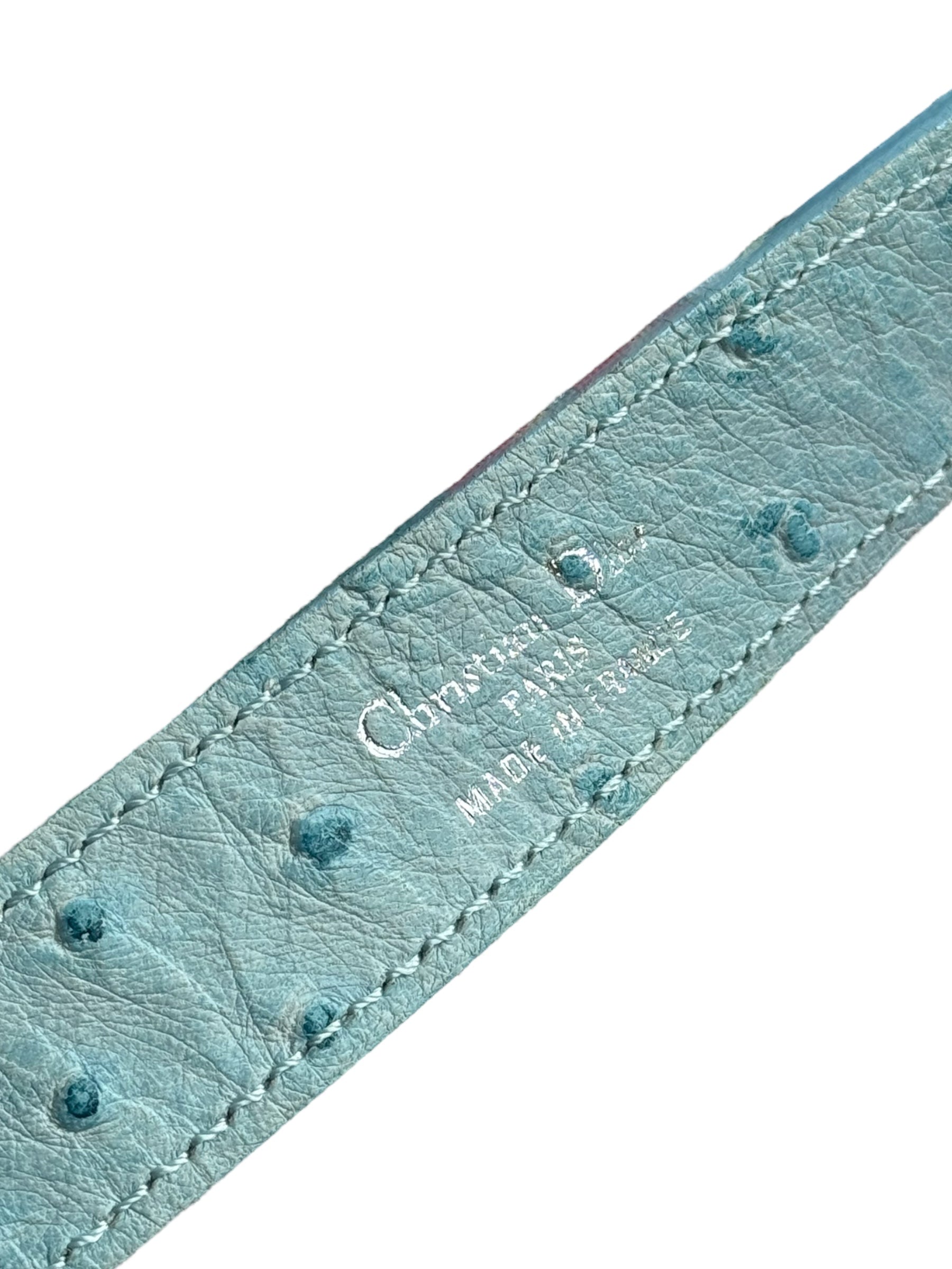 Christian Dior Ostrich Strass CD Buckle Belt