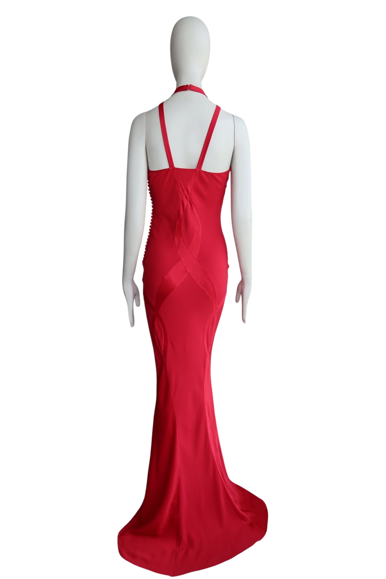 Christian Dior F/W 2004 by John Galliano Red Bias Flare Evening Gown