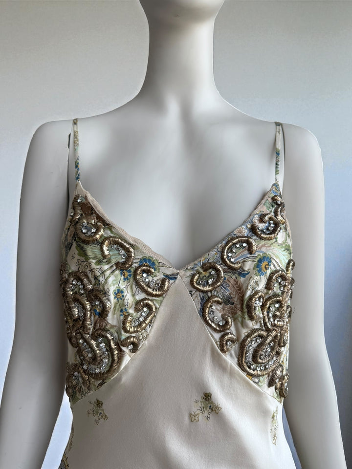 Roberto Cavalli 2004 Crystal-Embellished Silk Gown