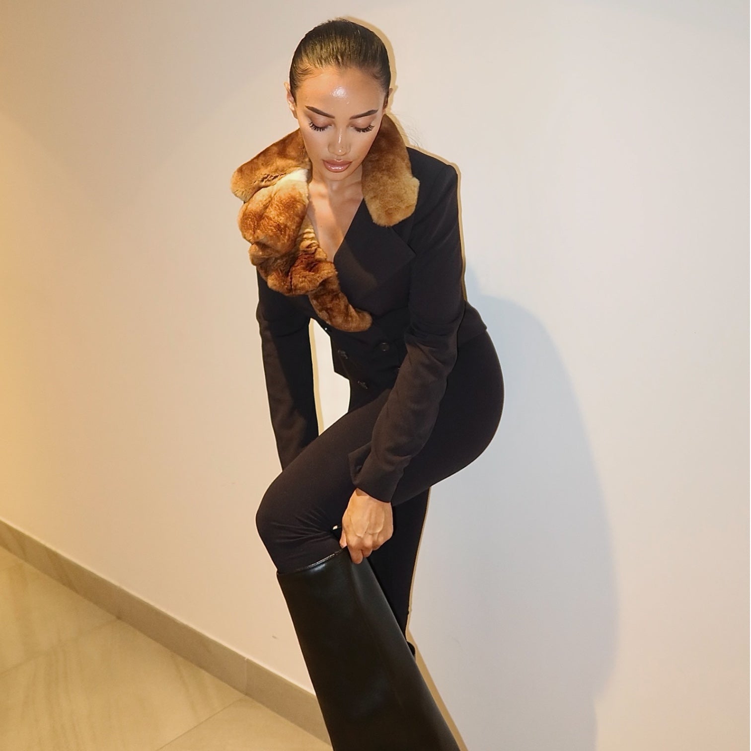 Christian Dior Wool Double-Breasted Jacket with Chinchilla Fur Trim