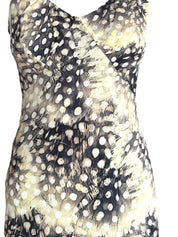 Roberto Cavalli S/S 2004 Ruffled Feather Print Silk Dress