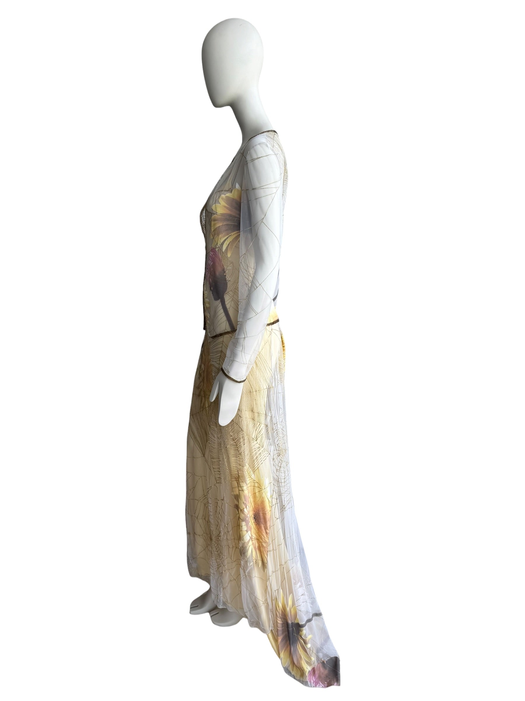 Roberto Cavalli S/S 1999 Spider Web and Daisy Print Sheer Dress Set
