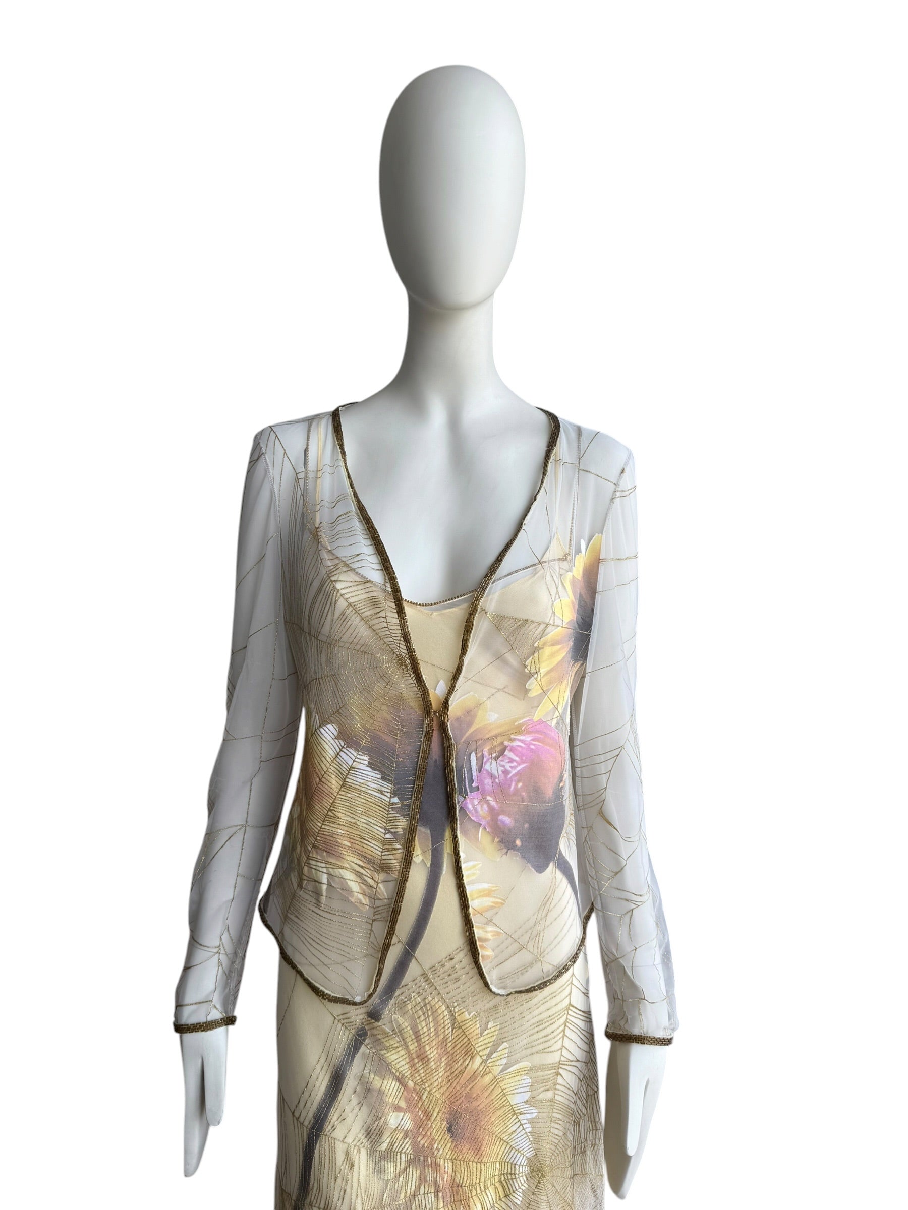 Roberto Cavalli S/S 1999 Spider Web and Daisy Print Sheer Dress Set