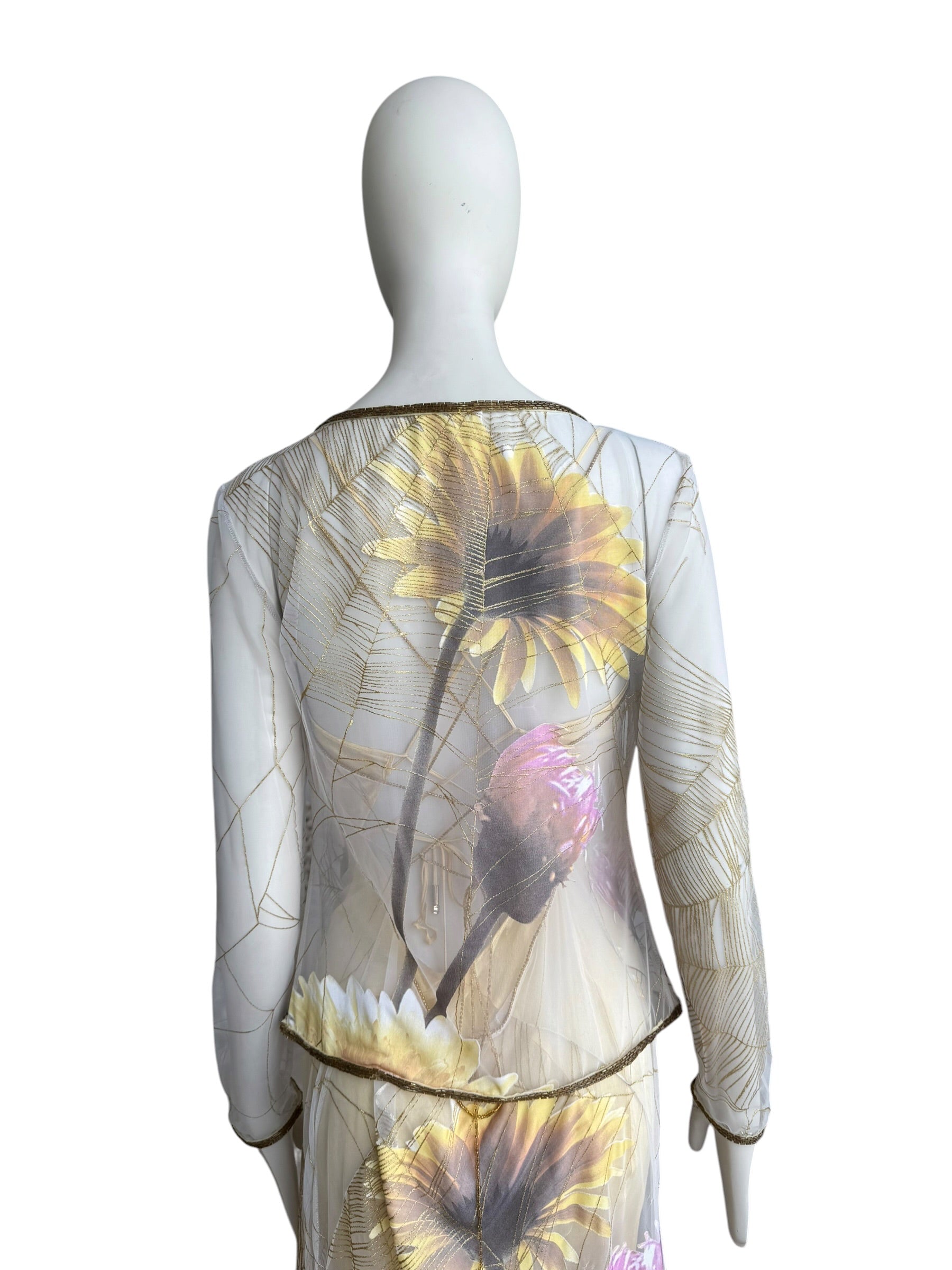 Roberto Cavalli S/S 1999 Spider Web and Daisy Print Sheer Dress Set
