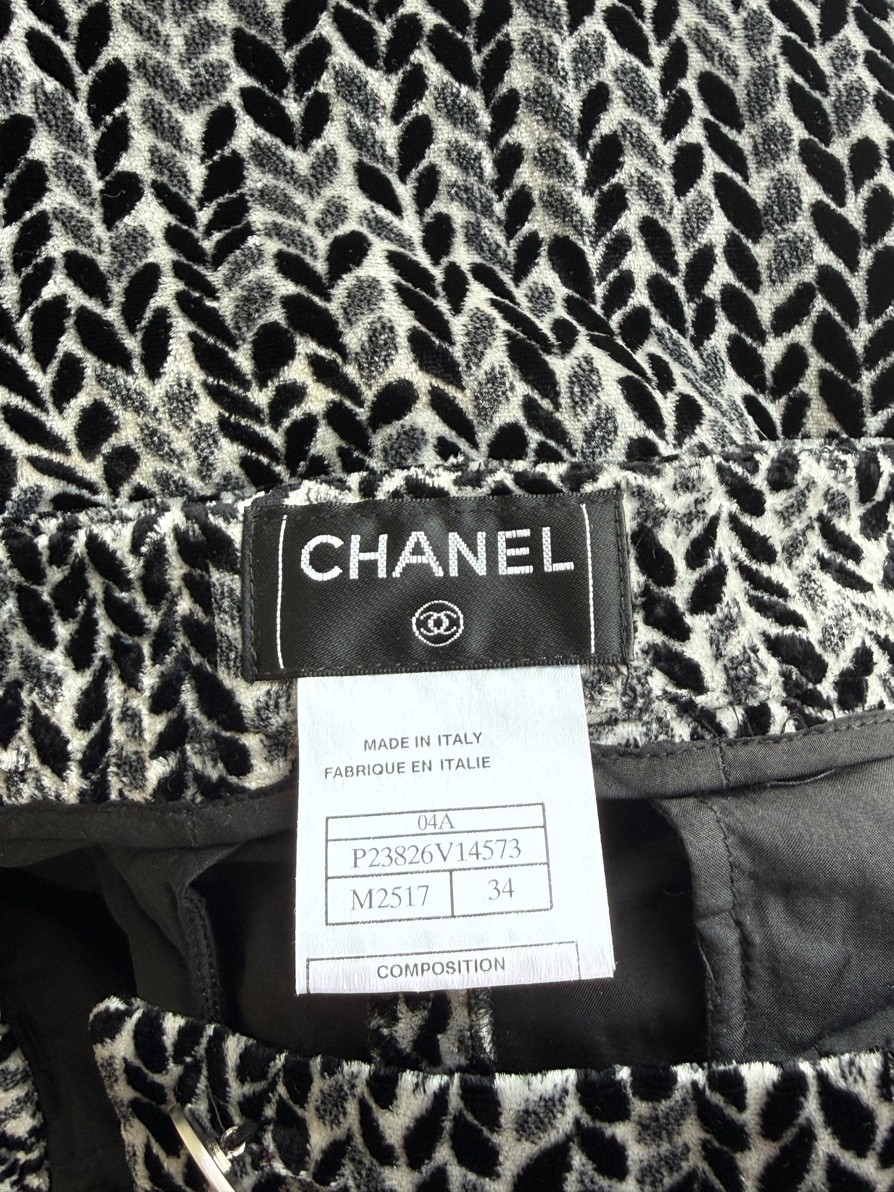 Chanel Fall 2004 Black & White Velvet Pattern Trousers