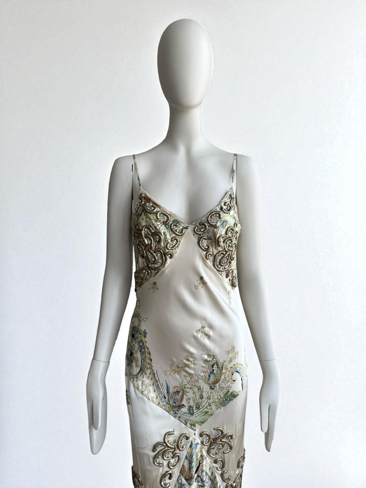 Roberto Cavalli 2004 Crystal-Embellished Silk Gown