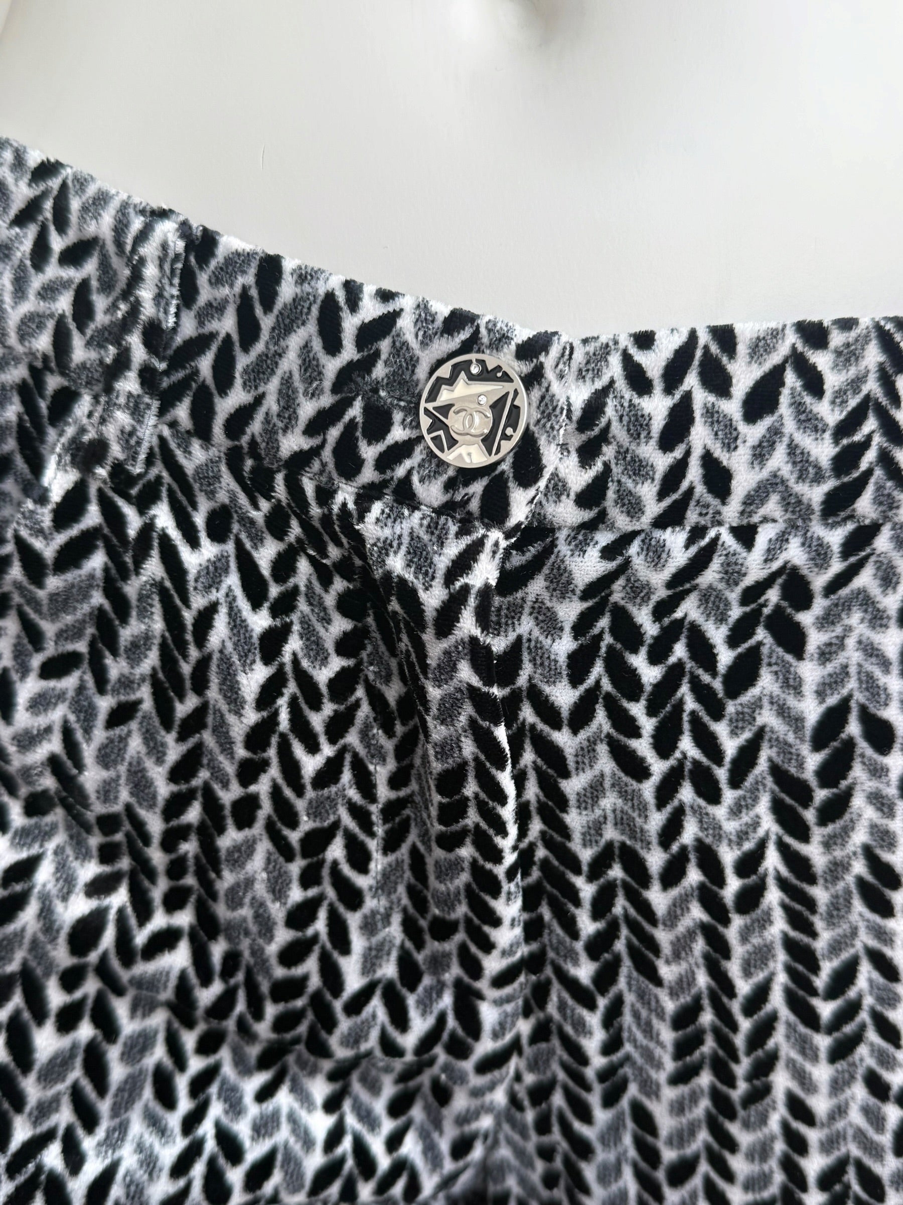 Chanel Fall 2004 Black & White Velvet Pattern Trousers