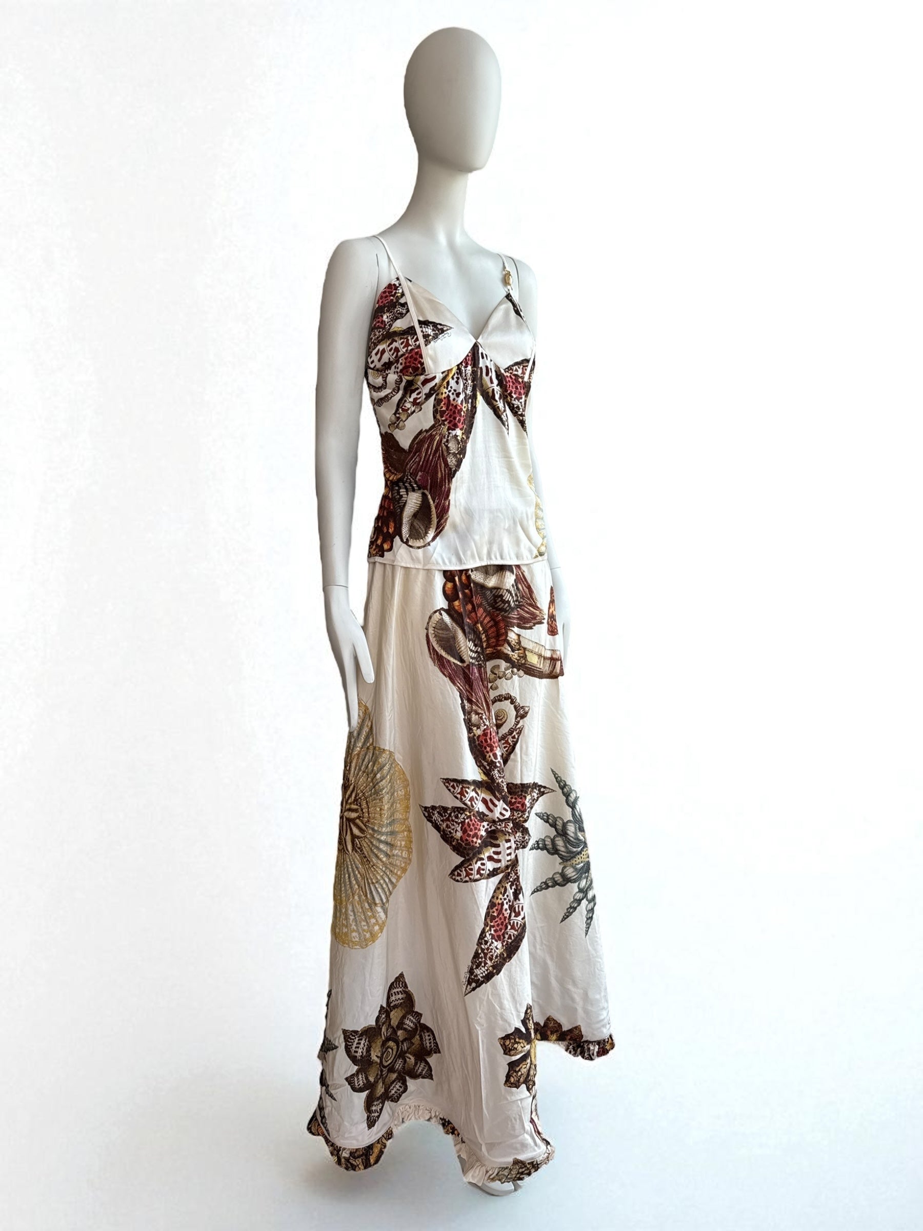 Roberto Cavalli S/S 2005 Silk Seashell Print Cream Set