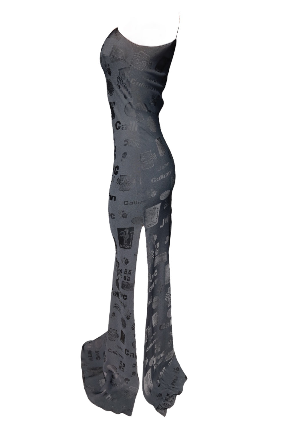John Galliano S/S 2002 Formula 1 Silk Print Slip Maxi Dress