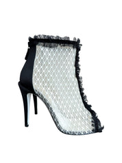 Chanel Mesh Quilted Peep Toe Ruffle Lace Trim Heels