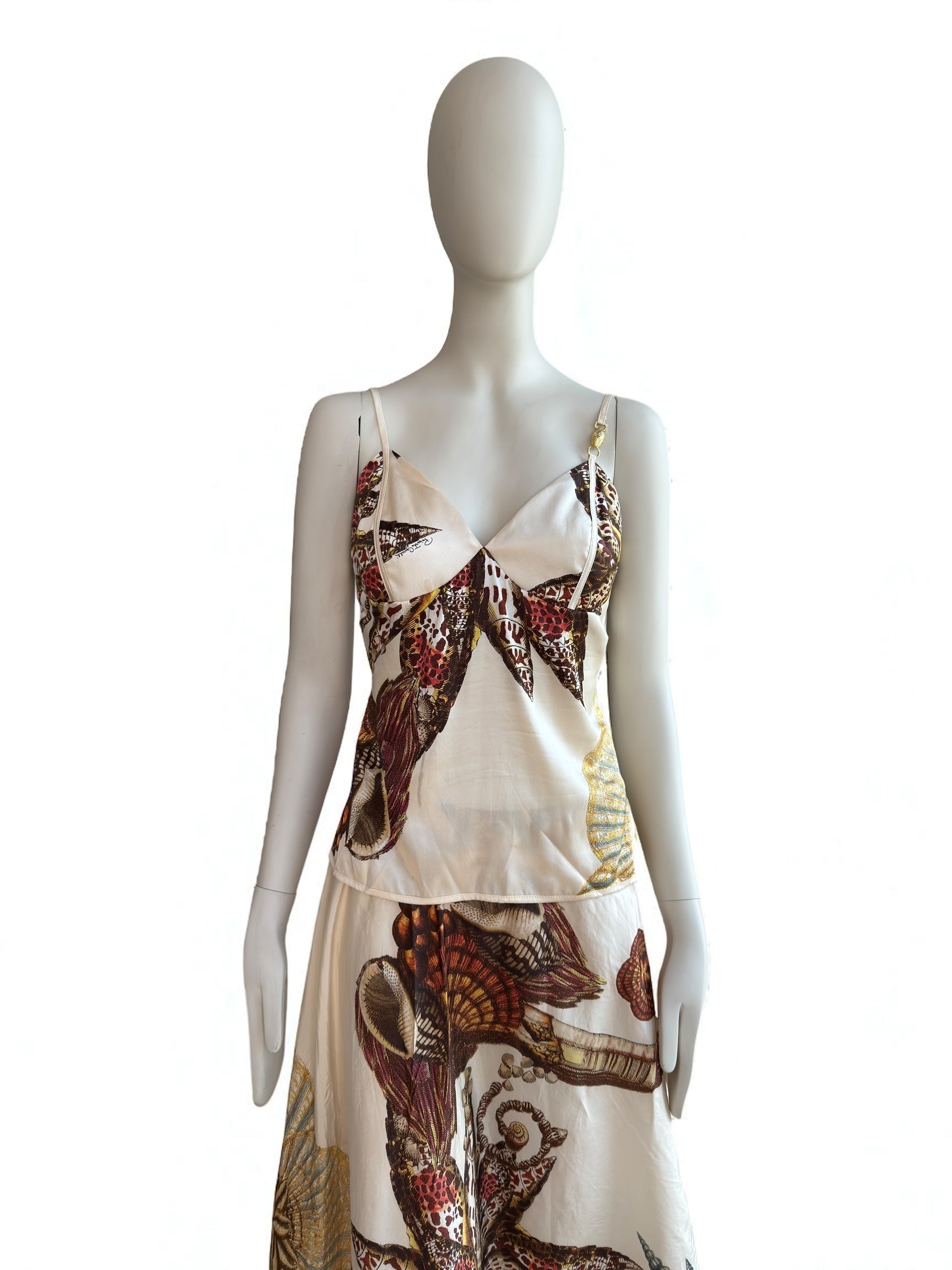 Roberto Cavalli S/S 2005 Silk Seashell Print Cream Set