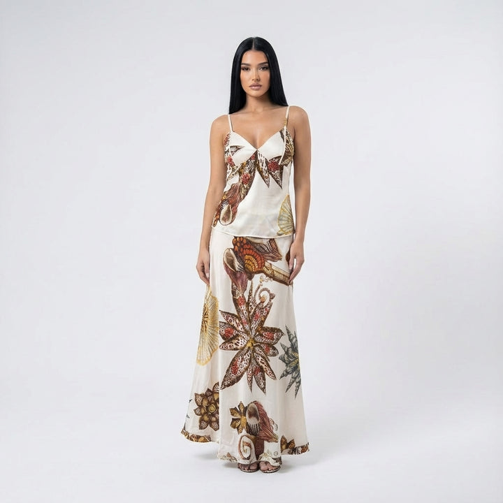 Roberto Cavalli S/S 2005 Silk Seashell Print Cream Set