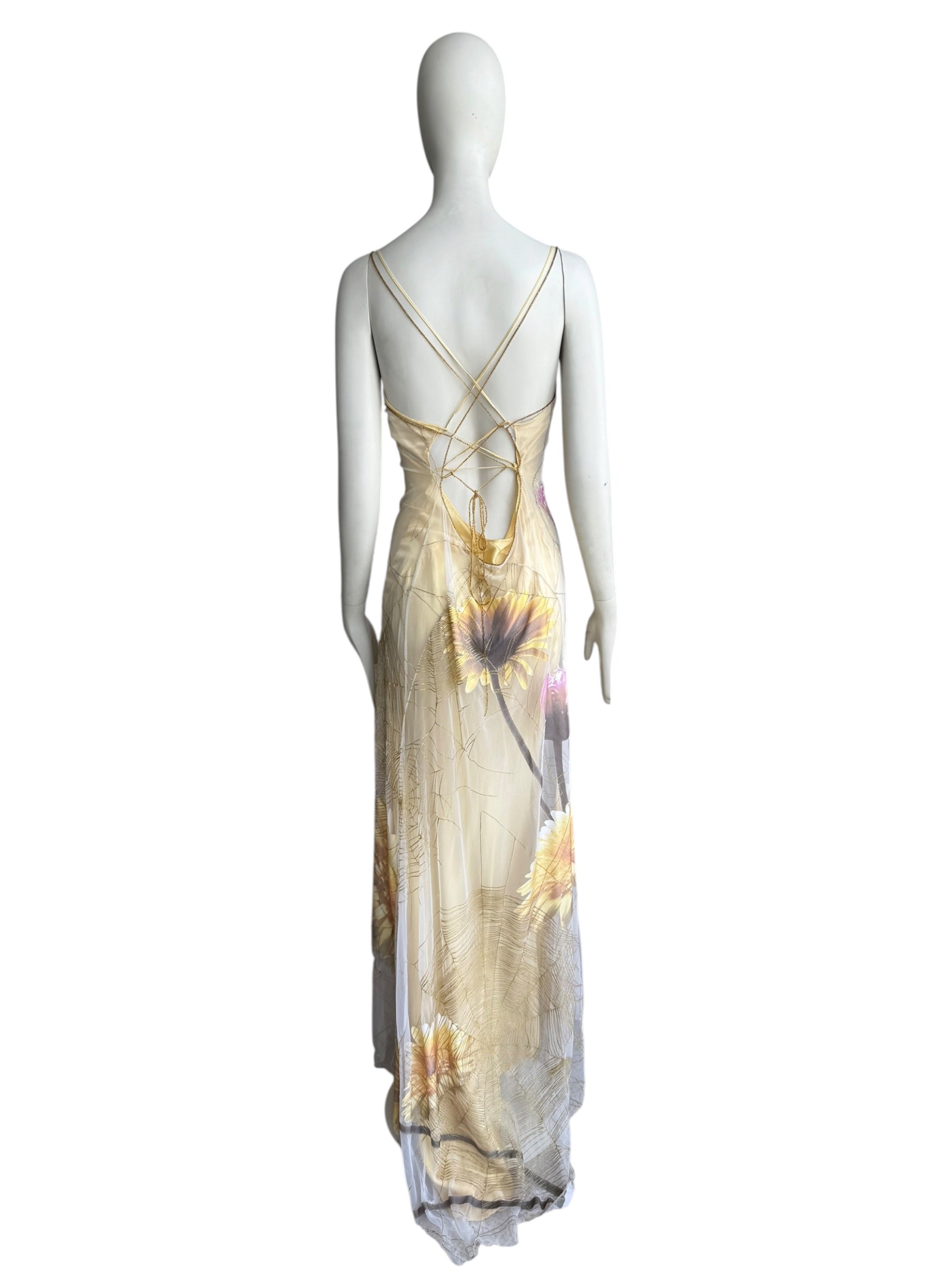 Roberto Cavalli S/S 1999 Spider Web and Daisy Print Sheer Dress Set