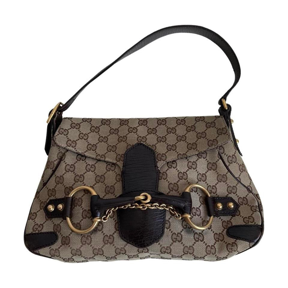 Gucci Horsebit Chain Brown GG Canvas Shoulder Bag
