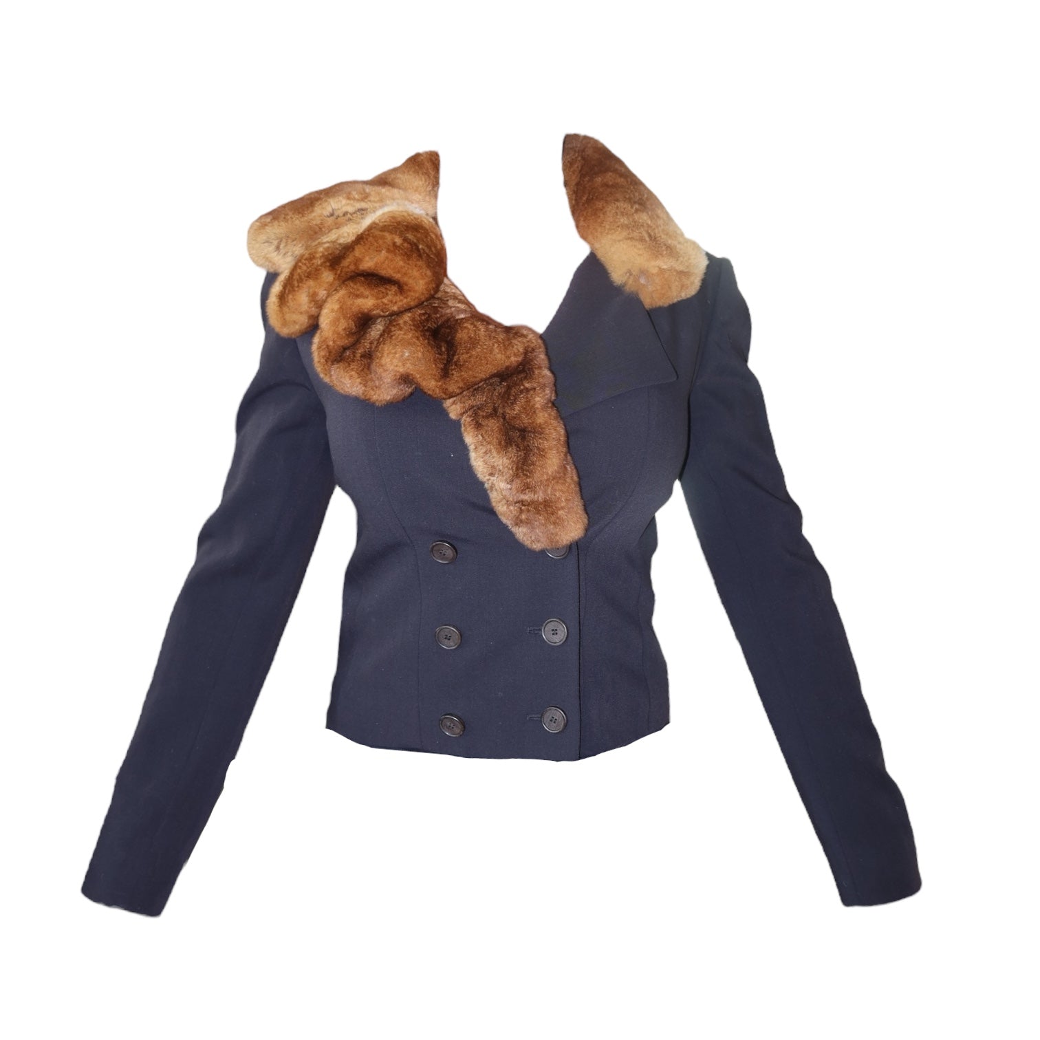 Christian Dior Wool Double-Breasted Jacket with Chinchilla Fur Trim