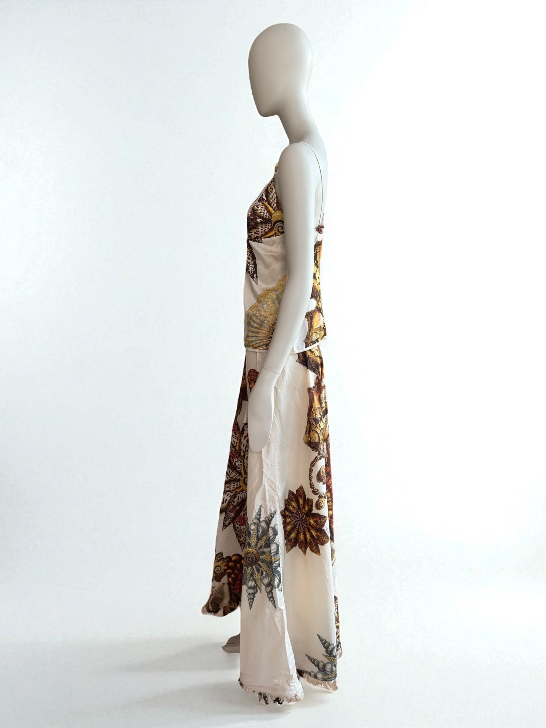 Roberto Cavalli S/S 2005 Silk Seashell Print Cream Set