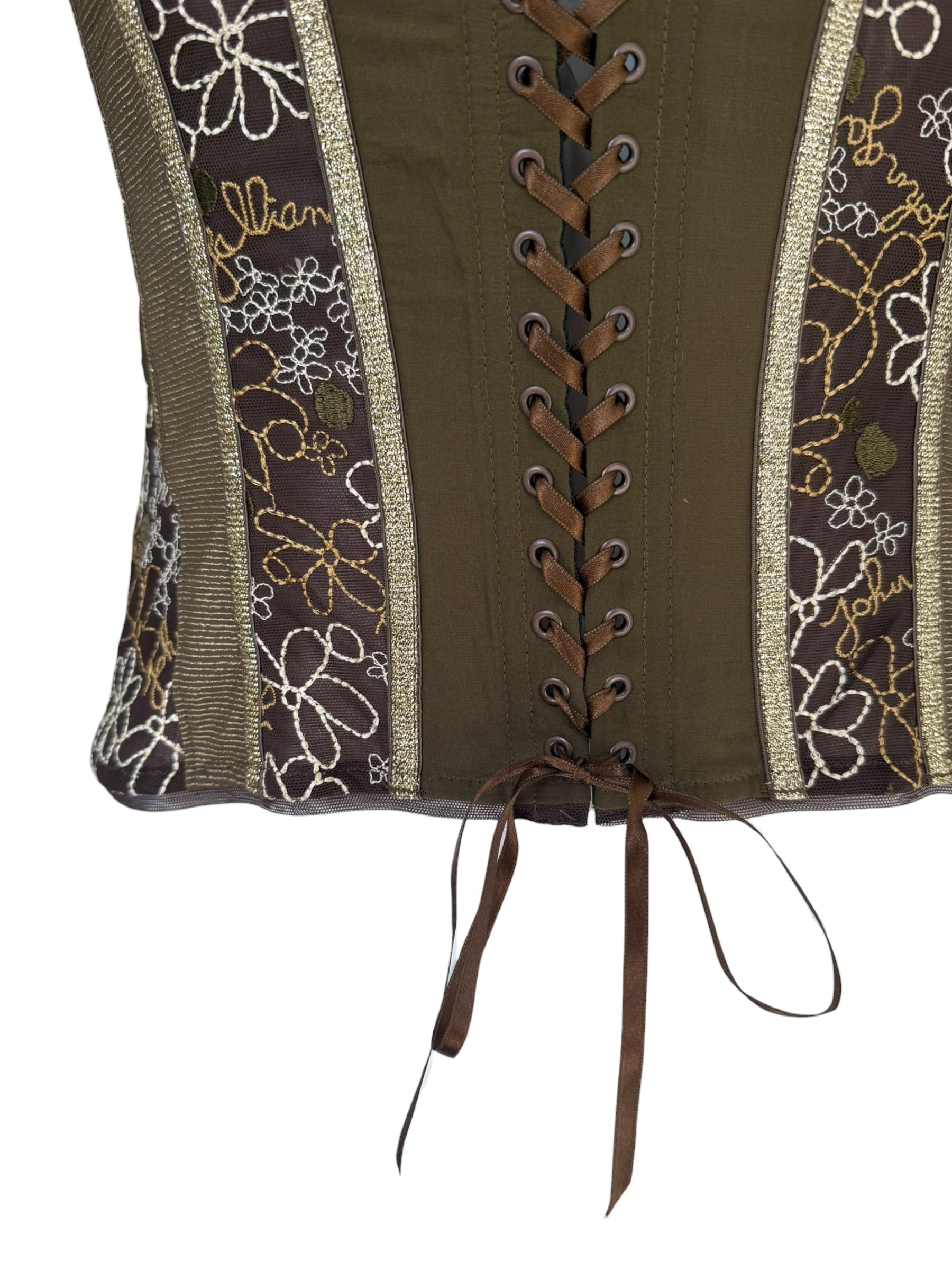 John Galliano Sheer Laced Boned Bustier Lace-Up Embroidered Corset