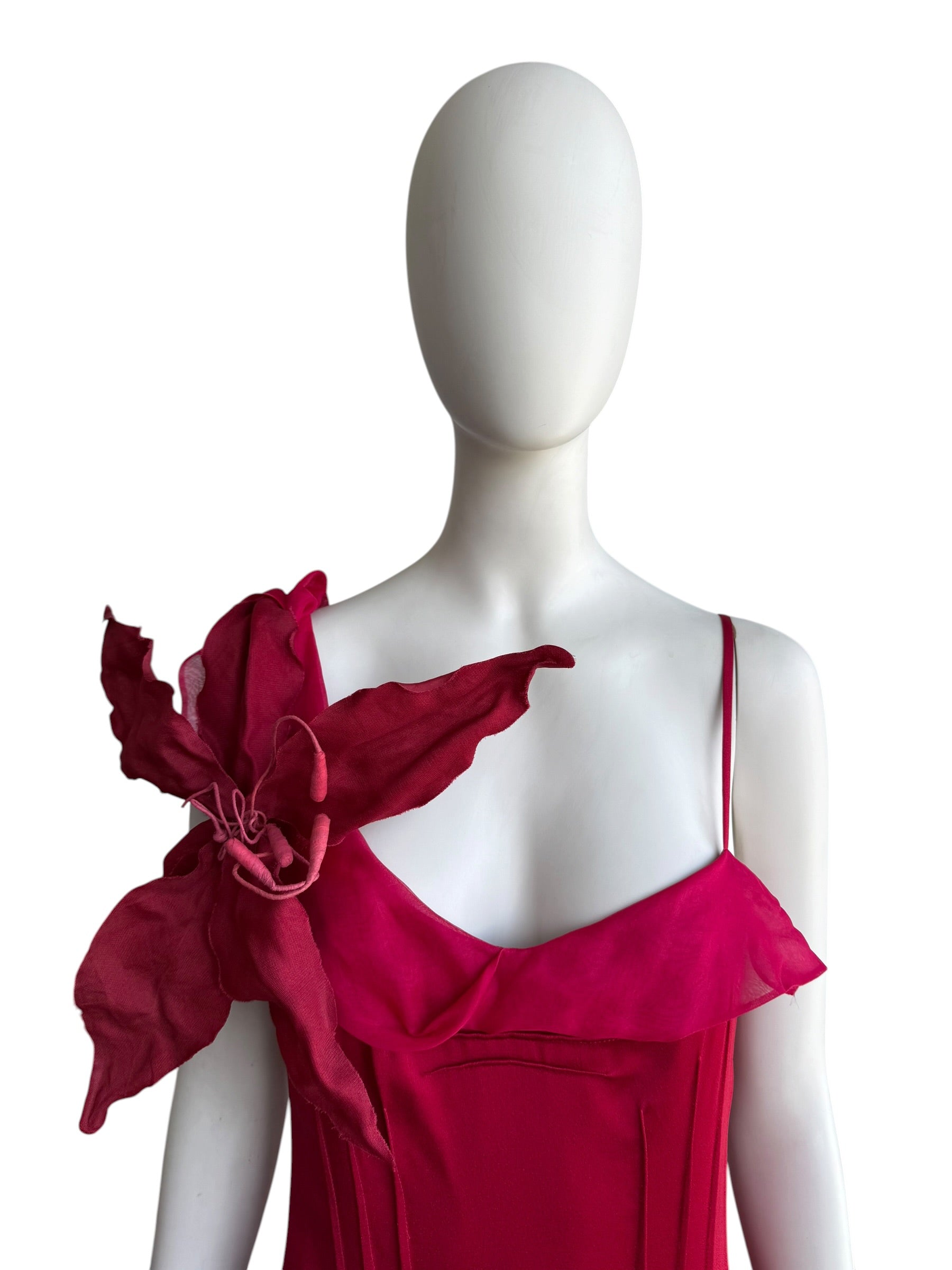 Christian Dior S/S 2008 Red Silk Satin One-Shoulder Midi Dress