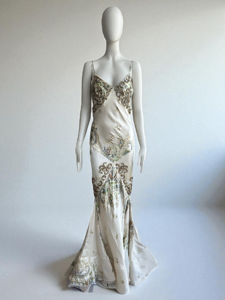 Roberto Cavalli 2004 Crystal-Embellished Silk Gown