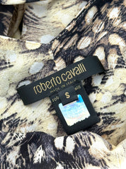 Roberto Cavalli S/S 2004 Ruffled Feather Print Silk Dress