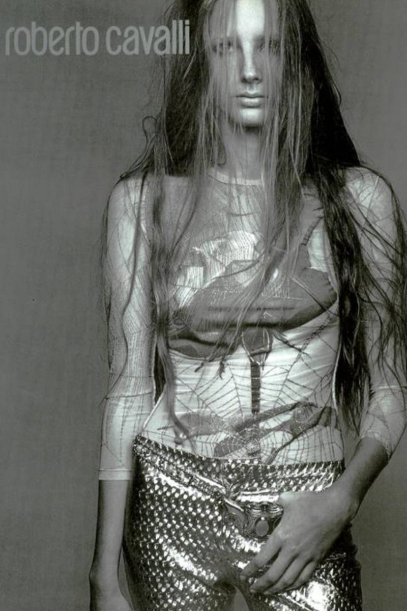 Roberto Cavalli S/S 1999 Spider Web and Daisy Print Sheer Dress Set