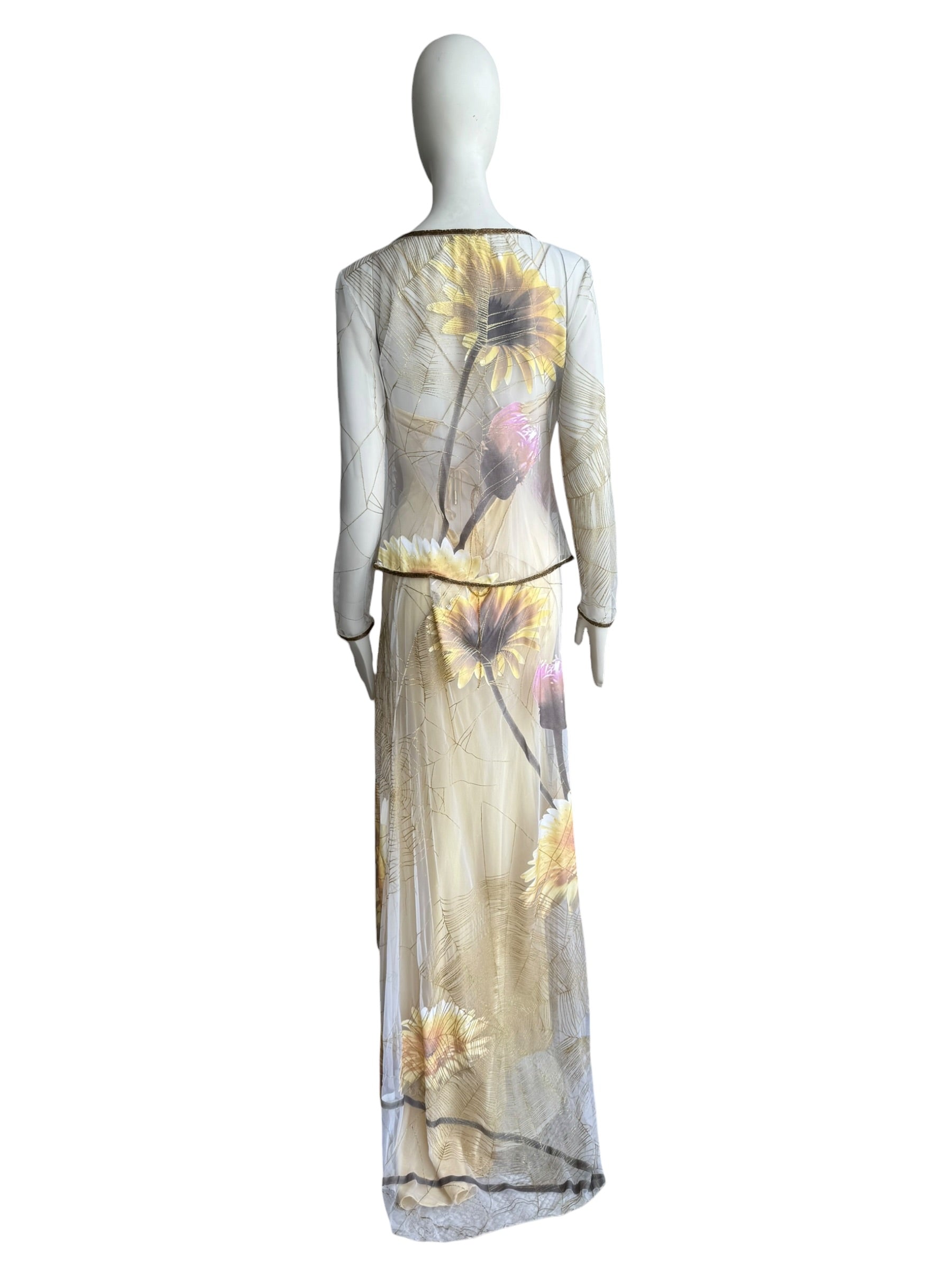 Roberto Cavalli S/S 1999 Spider Web and Daisy Print Sheer Dress Set