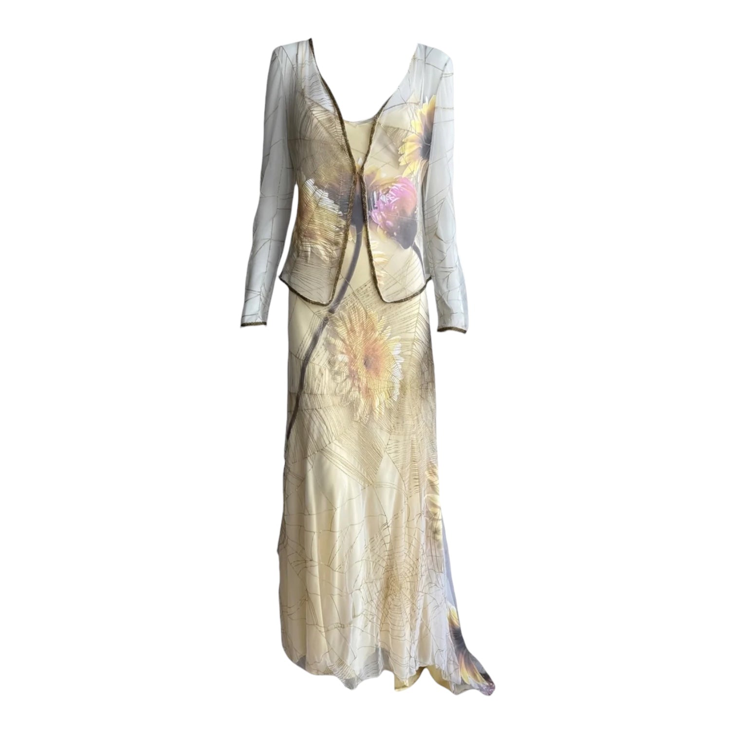 Roberto Cavalli S/S 1999 Spider Web and Daisy Print Sheer Dress Set