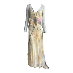 Roberto Cavalli S/S 1999 Spider Web and Daisy Print Sheer Dress Set