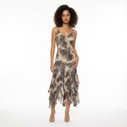 Roberto Cavalli S/S 2004 Ruffled Feather Print Silk Dress