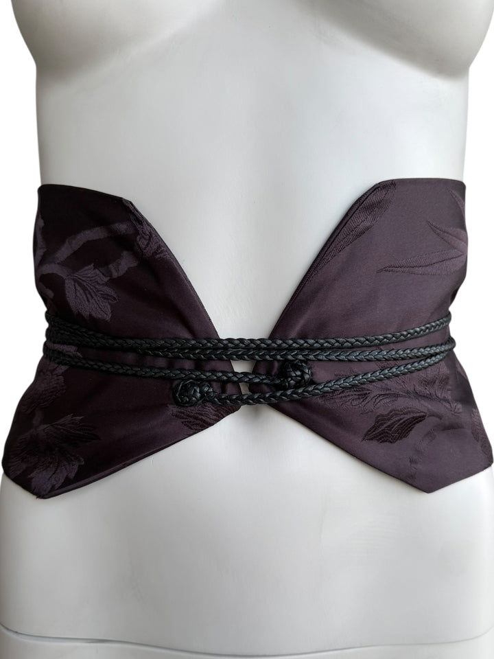 Gucci F/W 2002 Tom Ford Burgundy Floral Silk Leather Braided Wrap