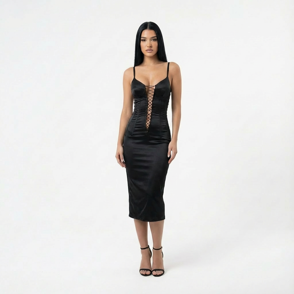 Dolce & Gabbana F/W 2003 Plunging Corset Lace Up Mini Dress