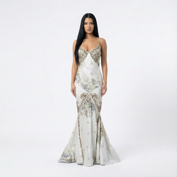 Roberto Cavalli 2004 Crystal-Embellished Silk Gown