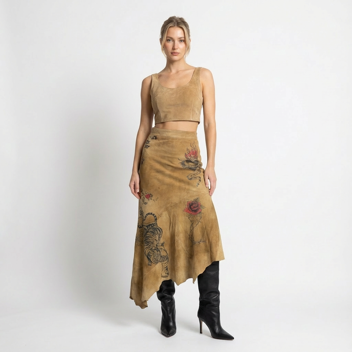 Roberto Cavalli S/S 2003 Tattoo Tiger Suede Skirt