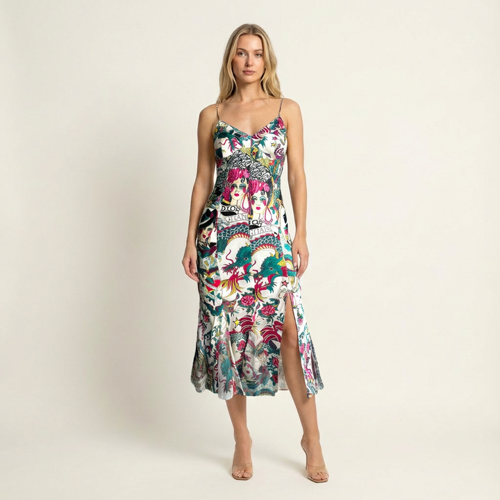 Christian Dior S/S 2004 Gispy Gitane Tattoo Silk Dress