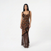 John Galliano F/W 2001 Feather print Silk & Lace Dress